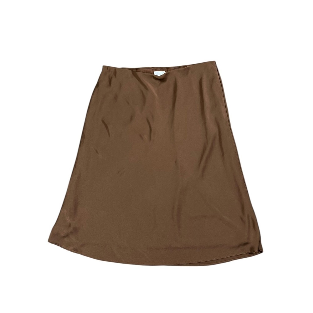 Nordstrom Rack Minimalist Chic Brown Satin Midi Slip Skirt Chocolate Silky  XXL‎